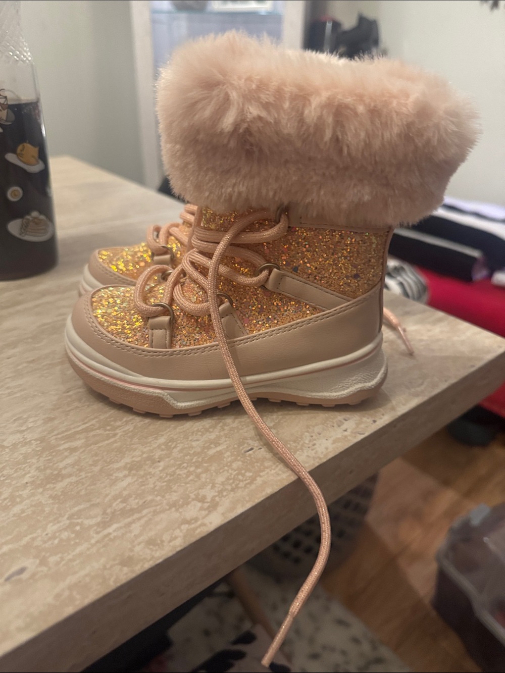 Kelly & Katie Glitter Faux-Fur Pink Kids Winter Boots